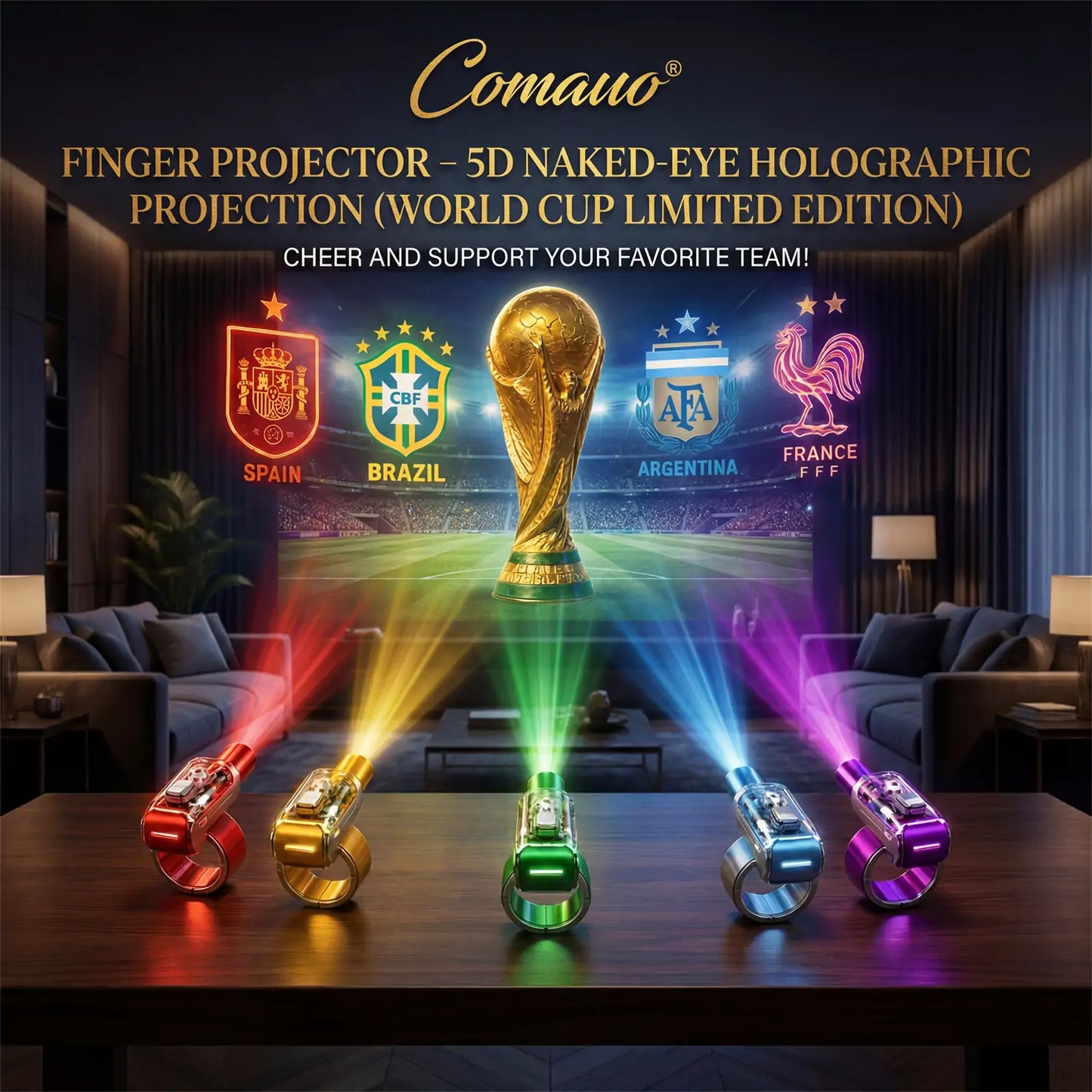 Comauo® Finger Projector – 5D Naked-Eye Holographic Projection (World Cup Limited Edition)