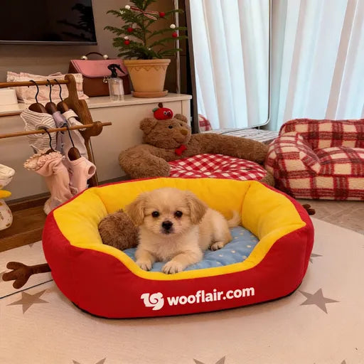 Wooflair® CozyNest Plush Dog Bed – Soft Bolster Lounge Bed for Puppies & Small Dogs