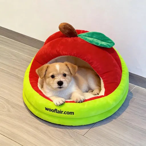Wooflair® Plant-Themed Plush Dog Bed for Small Dogs - Comfortable & Stylish Sleeping Spot