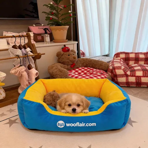 Wooflair® CozyNest Plush Dog Bed – Soft Bolster Lounge Bed for Puppies & Small Dogs