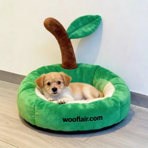 Wooflair® Plant-Themed Plush Dog Bed for Small Dogs - Comfortable & Stylish Sleeping Spot