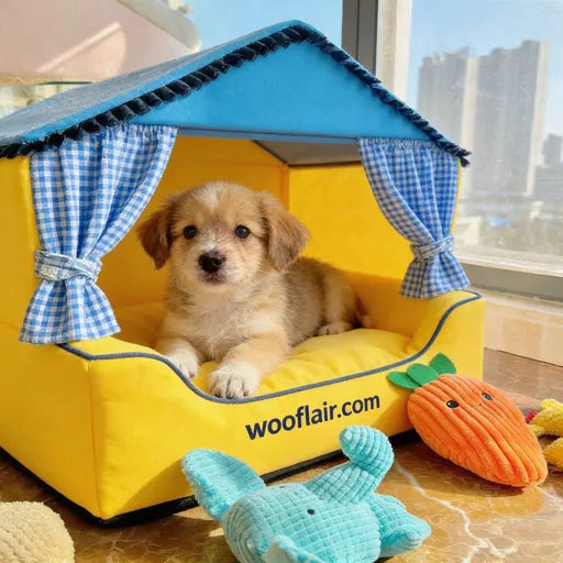 Wooflair® Cozy Puppy Tent Bed – Soft Indoor Dog House with Cushioned Base, Breathable Curtains & Secure Comfort Space